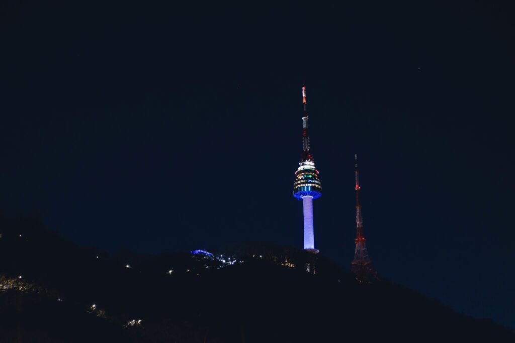 N Seoul Tower at night with beautiful panoramic city lights