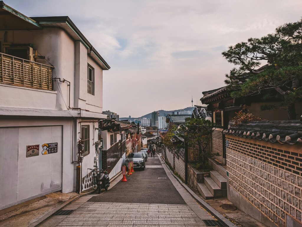 Traditional hanok houses and quiet alleys in Bukchon Hanok Village, Seoul